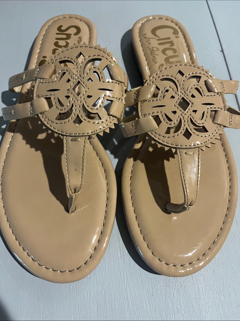 Circus by Sam Edelman Beige Cutout Medallion Thong Sandals - Picture 4 of 14